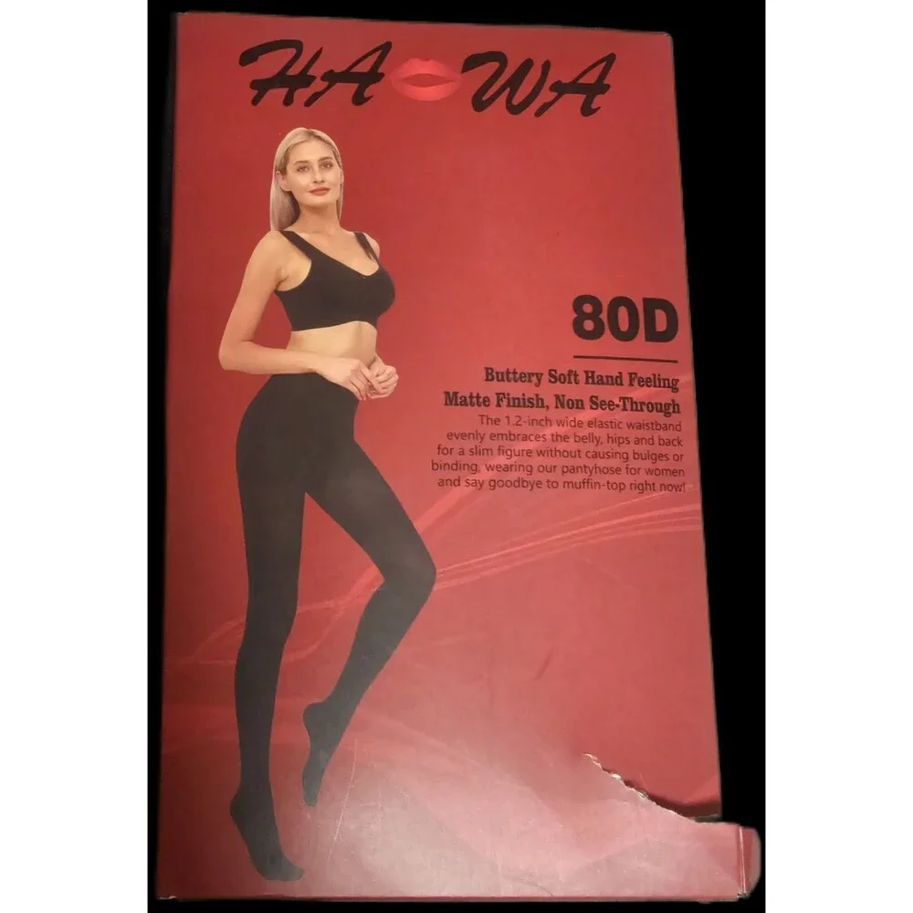 New! HA WA Black Opaque Slimming Tights 80D Original Packaging